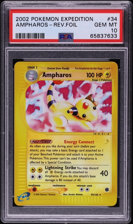 2002 Pokemon Expedition Reverse Holo Ampharos #34 PSA 10 GEM MINT