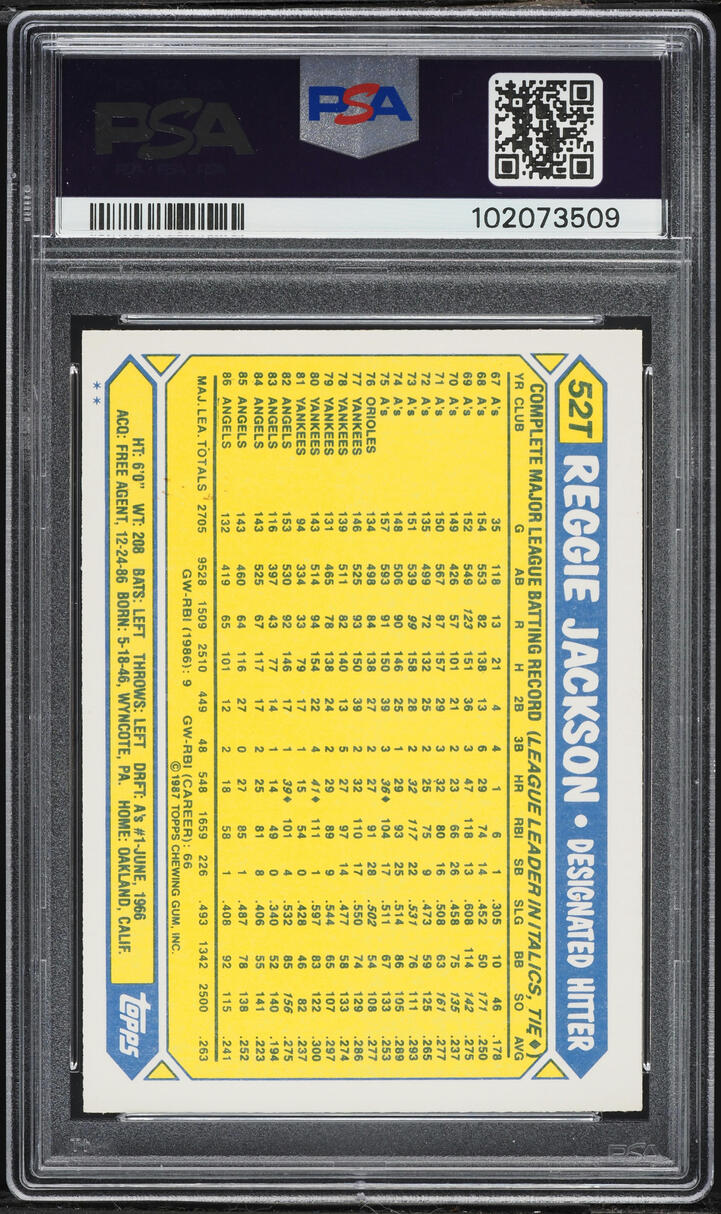1987 Topps Traded Reggie Jackson #52T PSA 8 NM-MT