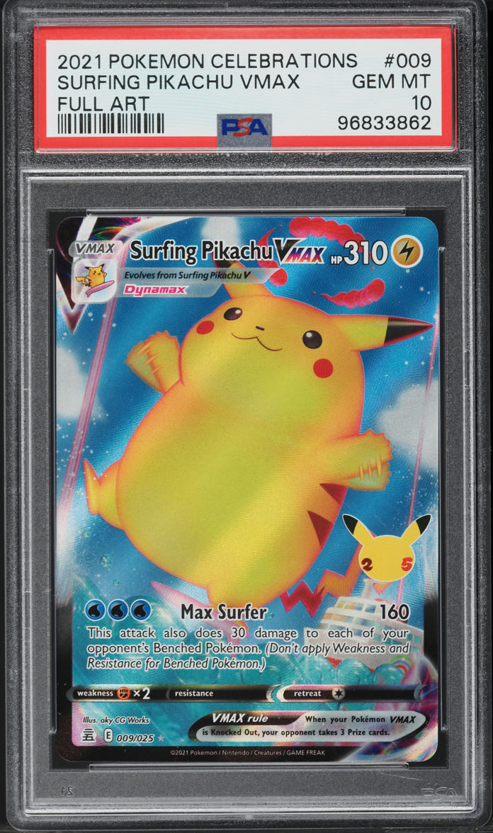 2021 Pokemon SWSH Celebrations Full Art Surfing Pikachu VMAX #9 PSA 10 GEM MINT