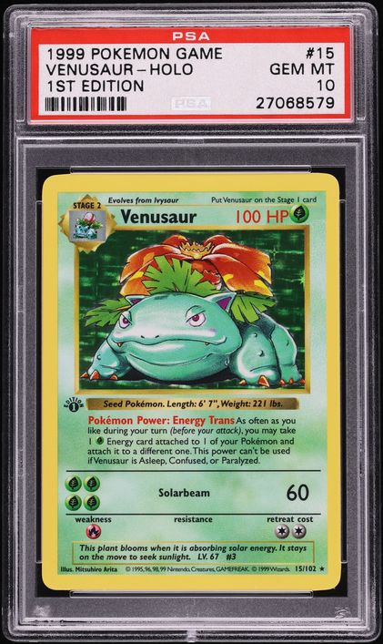 1999 Pokemon Base Set Shadowless 1st Edition Holo Venusaur #15 PSA 10 GEM MINT