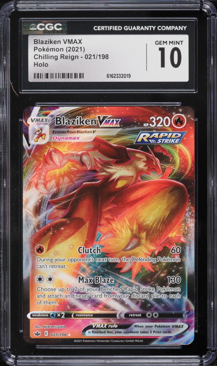 2021 Pokemon Sword & Shield Chilling Reign Full Art Blaziken VMAX #21 CGC 10 GEM MINT
