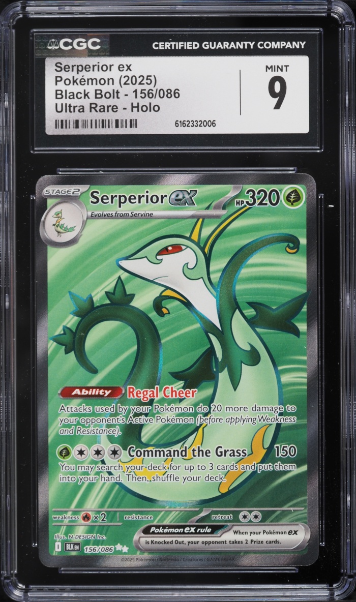 2025 Pokemon Scarlet & Violet Black Bolt Full Art Serperior Ex #156 CGC 9 MINT