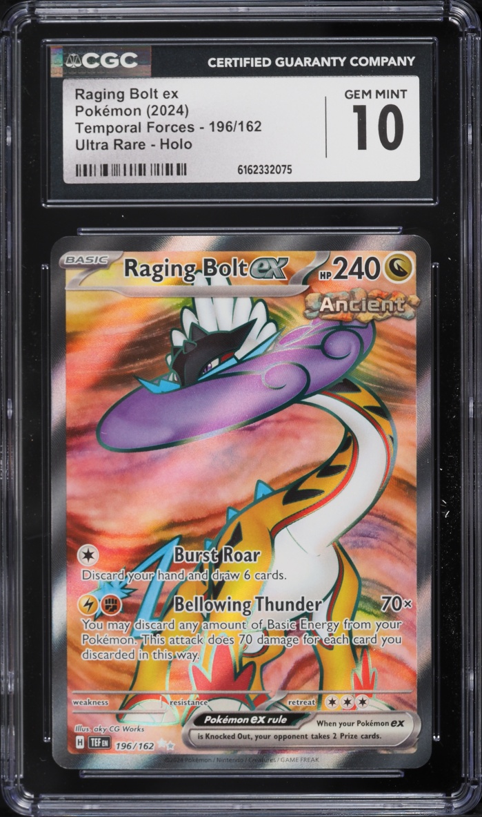 2024 Pokemon Scarlet & Violet Temporal Forces Full Art Raging Bolt ex #196 CGC 10 GEM MINT