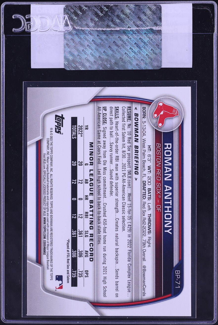 2023 Bowman Roman Anthony PROSPECT #BP-71 CGC AUTH