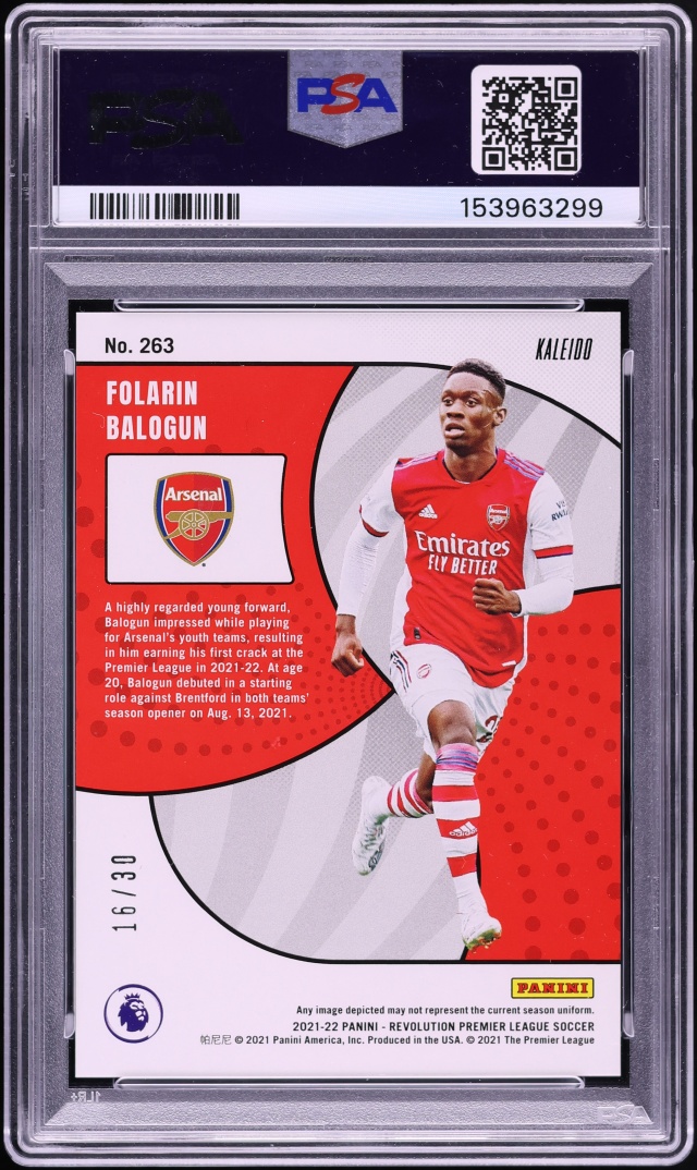 2021 Panini Revolution Premier League Kaleido Folarin Balogun ROOKIE /30 #263 PSA 10 GEM MINT - Photo 2