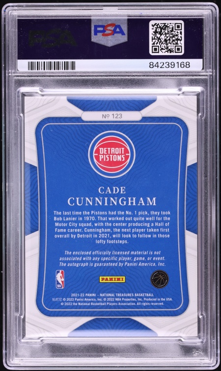2021 National Treasures Cade Cunningham ROOKIE PATCH AUTO /99 #123 PSA 10 GEM MINT