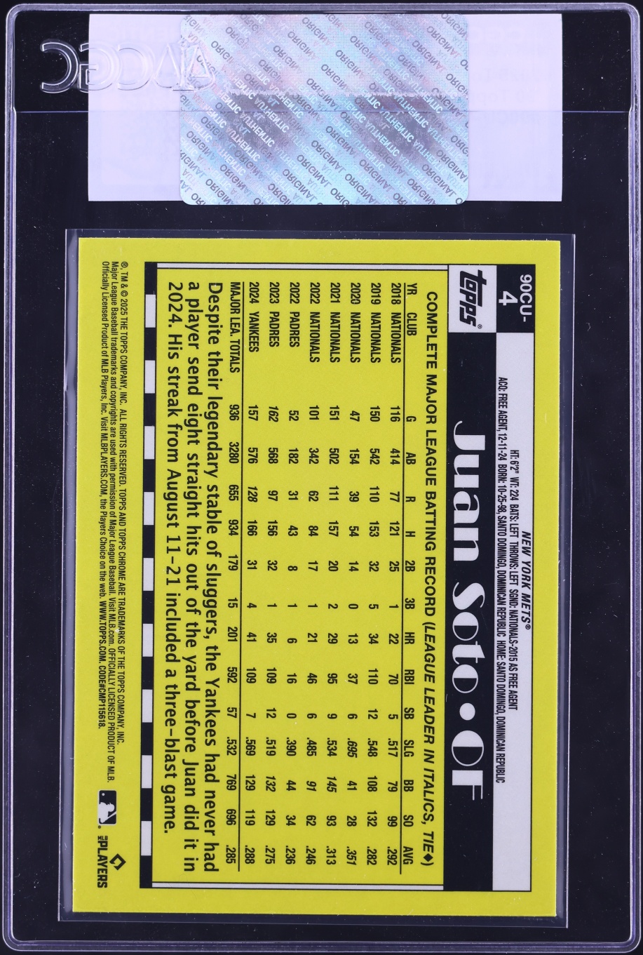 2025 Topps Chrome Update '90 Juan Soto #90CU-4 CGC AUTH