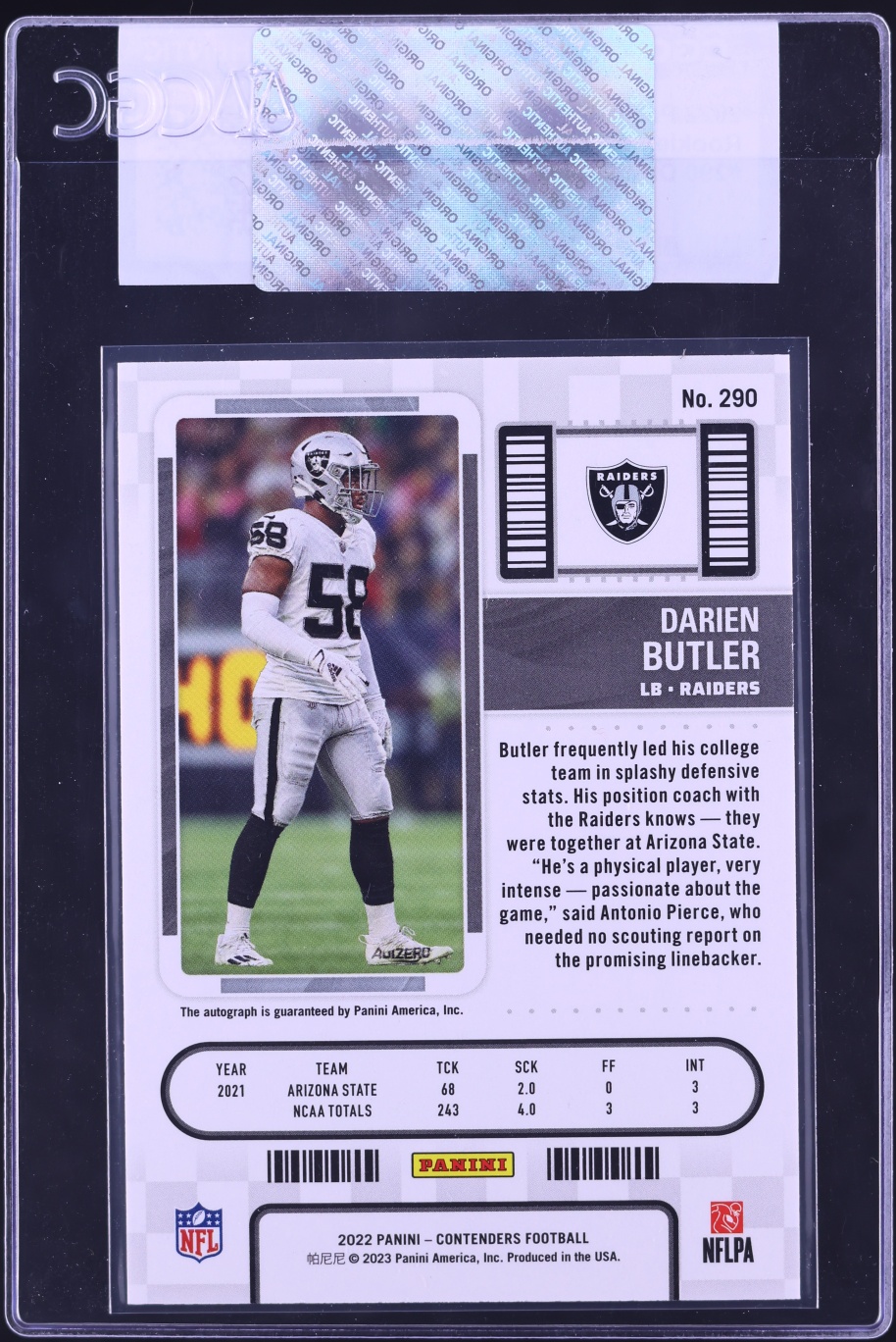 2022 Panini Contenders Ticket Darien Butler ROOKIE AUTO #290 CGC AUTH