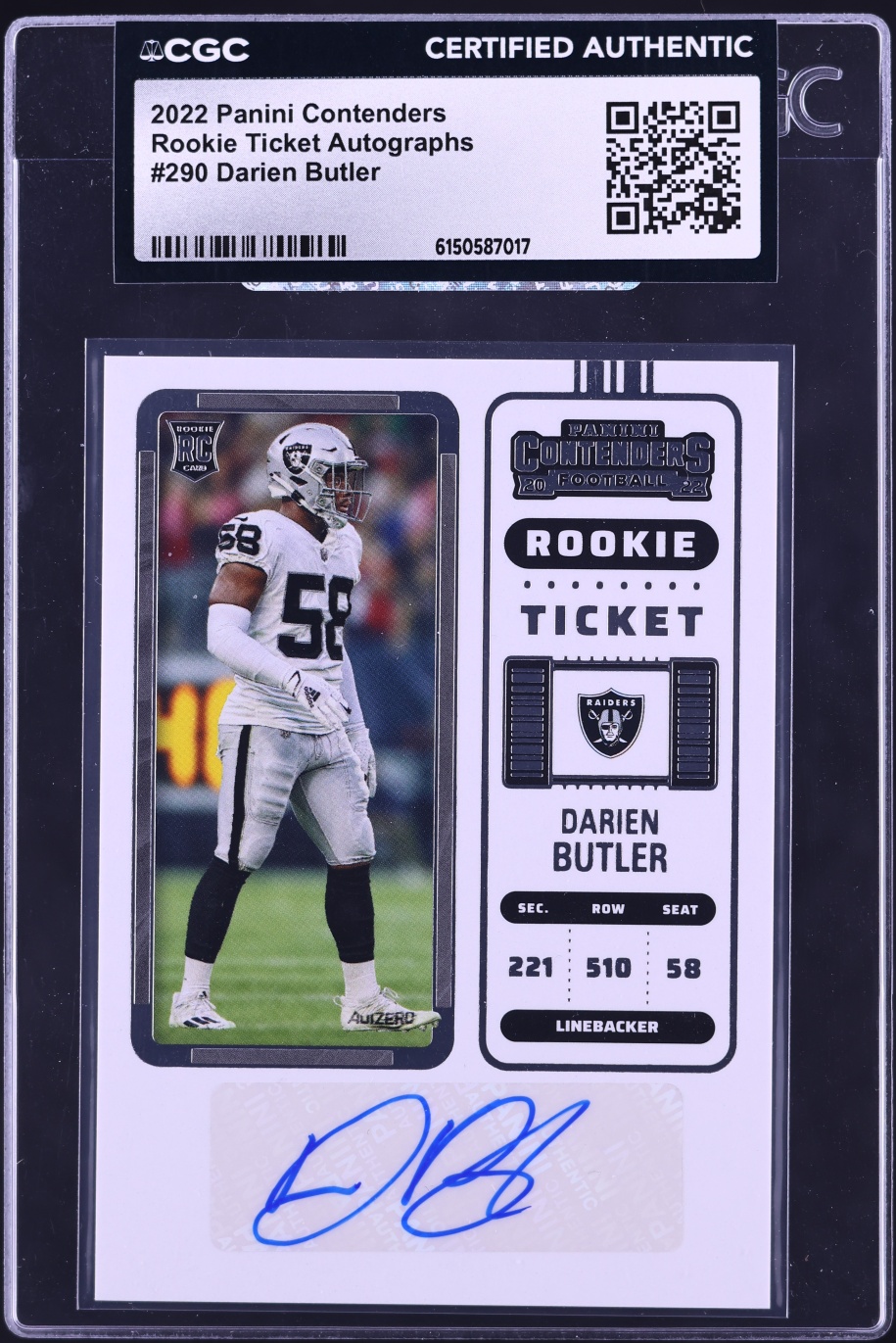 2022 Panini Contenders Ticket Darien Butler ROOKIE AUTO #290 CGC AUTH