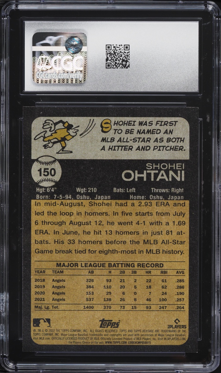 2022 Topps Heritage Shohei Ohtani #150 CGC 10 GEM MINT