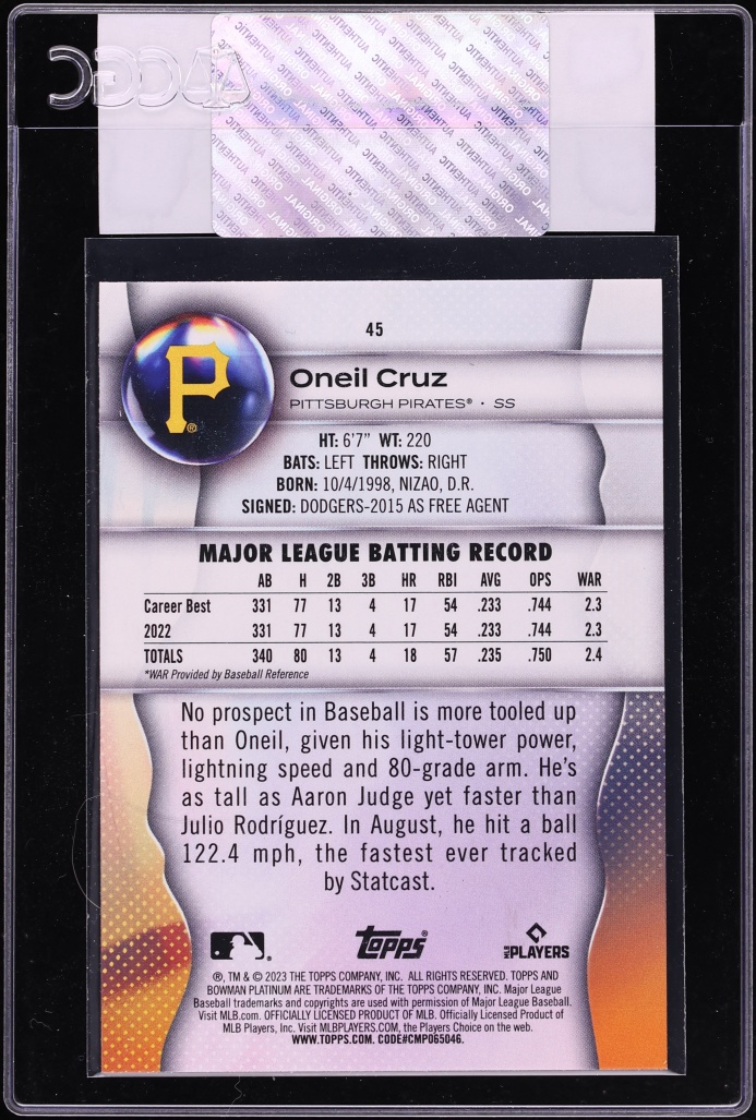 2023 Bowman Platinum Oneil Cruz #45 CGC AUTH