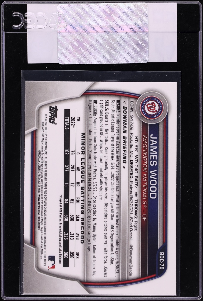 2023 Bowman Chrome Draft James Wood PROSPECT #BDC-70 CGC AUTH
