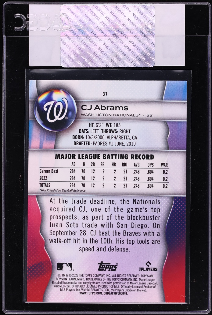 2023 Bowman Platinum CJ Abrams #37 CGC AUTH