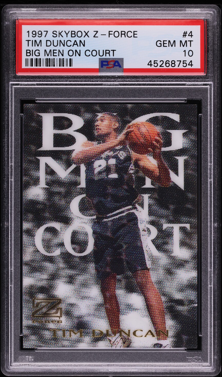 1997 Skybox Z-Force Big Men On Court Tim Duncan ROOKIE #4 PSA 10 GEM MINT