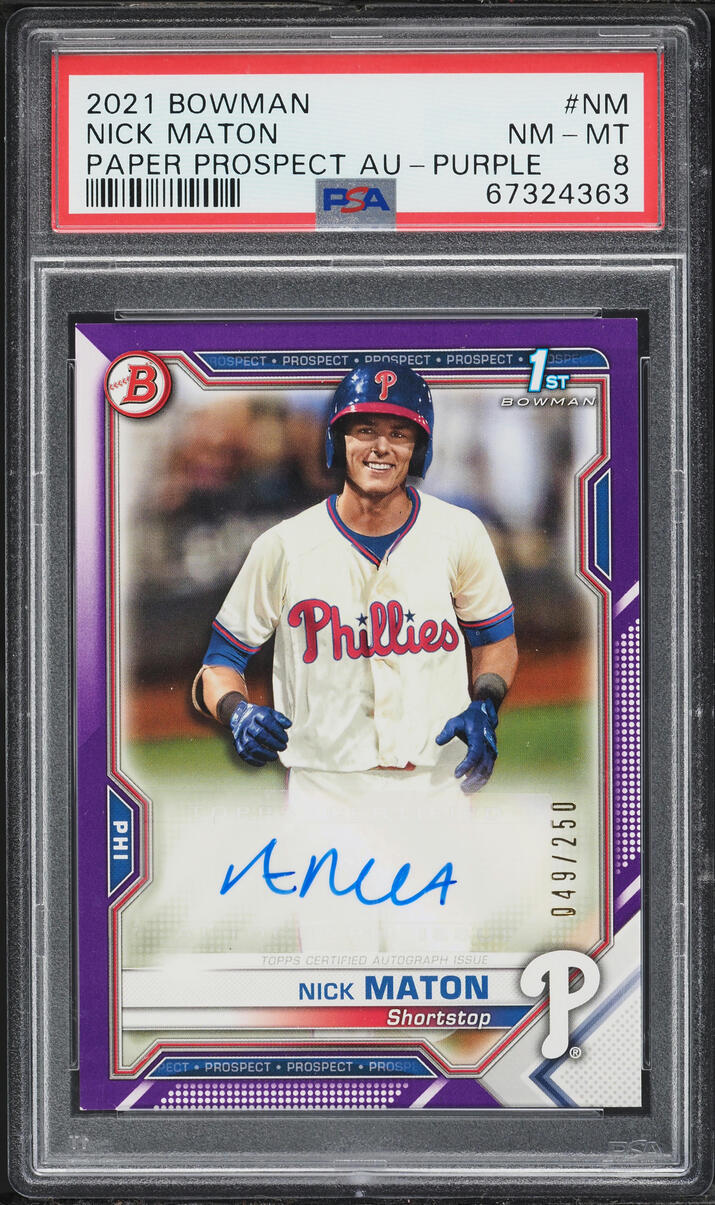 2021 Bowman Paper Purple Nick Maton PROSPECT AUTO /250 #PAPR-NM PSA 8 NM-MT