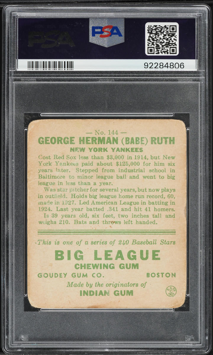 1933 Goudey Babe Ruth #144 PSA 1 PR