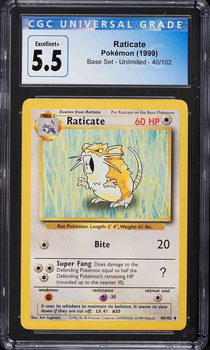 1999 Pokemon Base Set Raticate #40 CGC 5.5 EX+