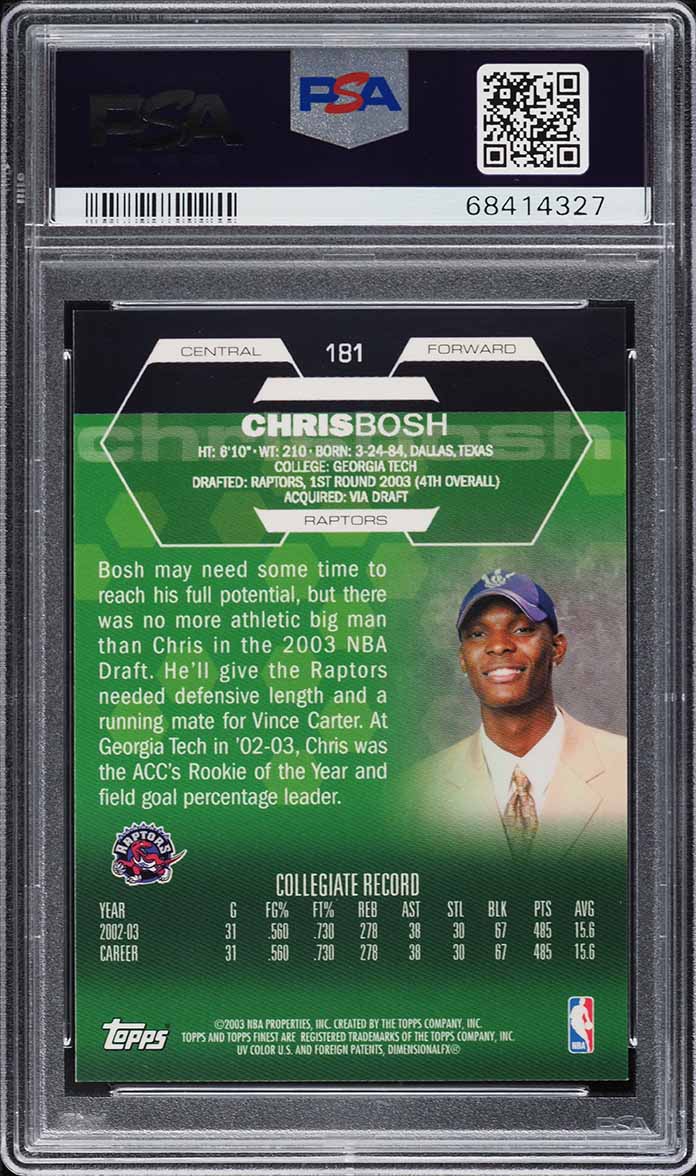 2002 Finest Basketball Chris Bosh ROOKIE #181 PSA 9 MINT