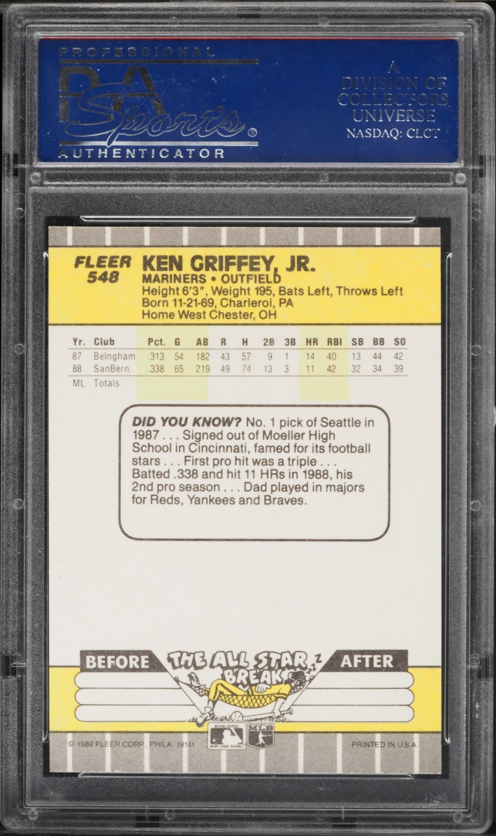 1989 Fleer Ken Griffey Jr. ROOKIE #548 PSA 10 GEM MINT