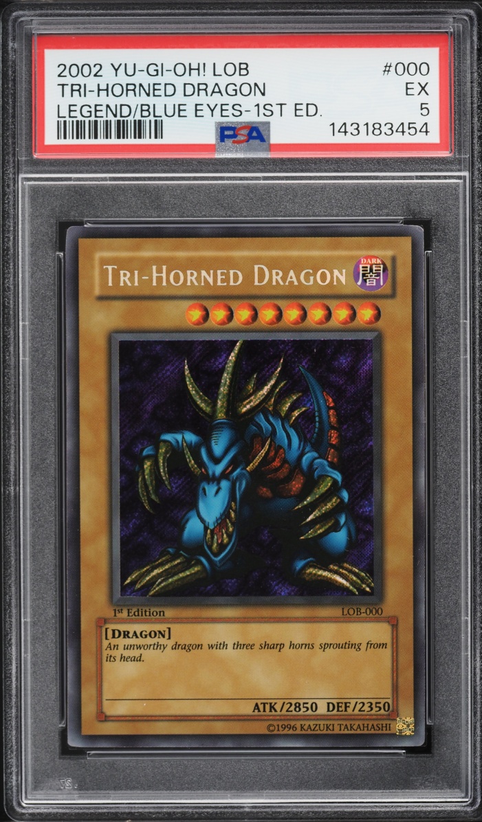2002 Yu-Gi-Oh! Legend Of Blue Eyes 1st Edition Secret Rare Tri-Horned Dragon #LOB-000 PSA 5 EX