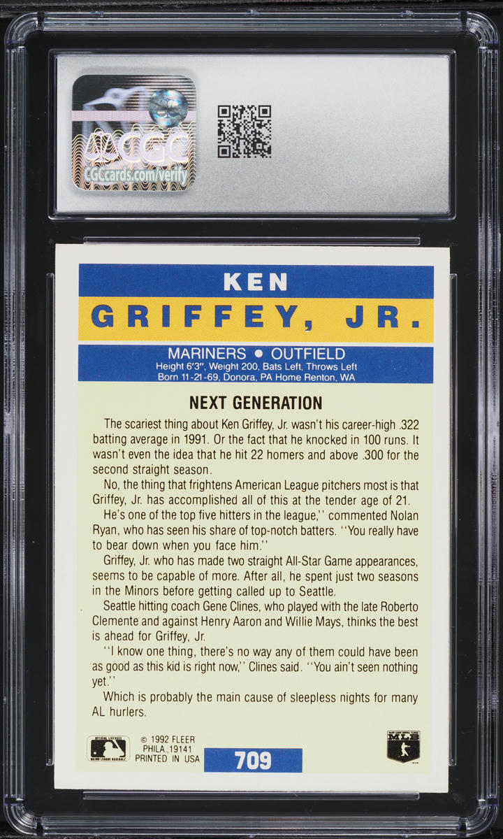 1992 Fleer Next Generation Ken Griffey Jr. #709 CGC 7 NRMT