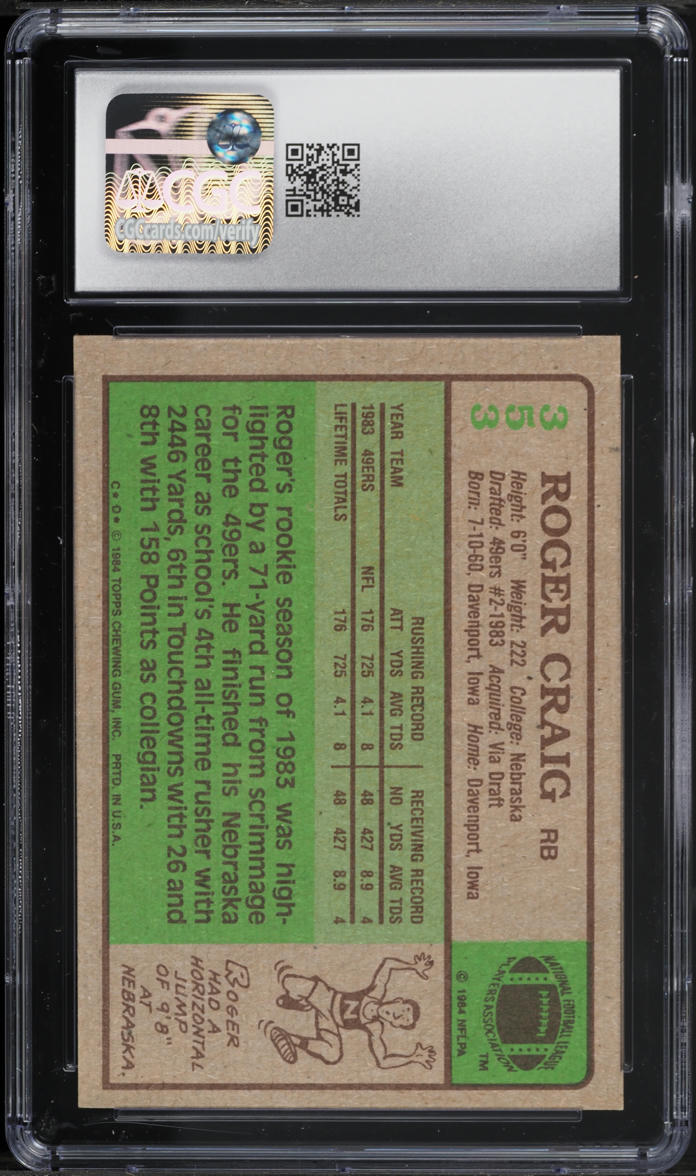1984 Topps Football Roger Craig ROOKIE #353 CGC 7 NRMT