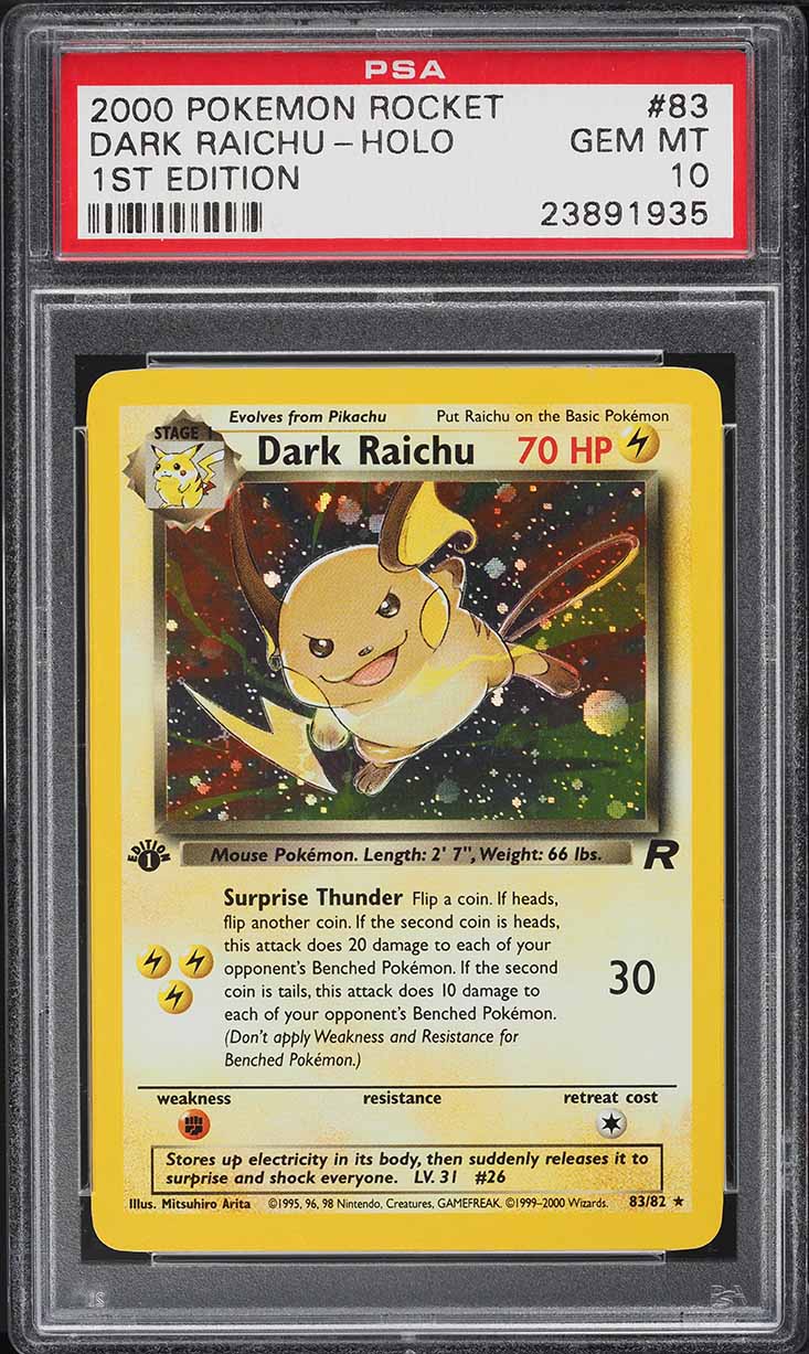 2000 Pokemon Team Rocket 1st Edition Holo Dark Raichu #83 PSA 10 GEM MINT