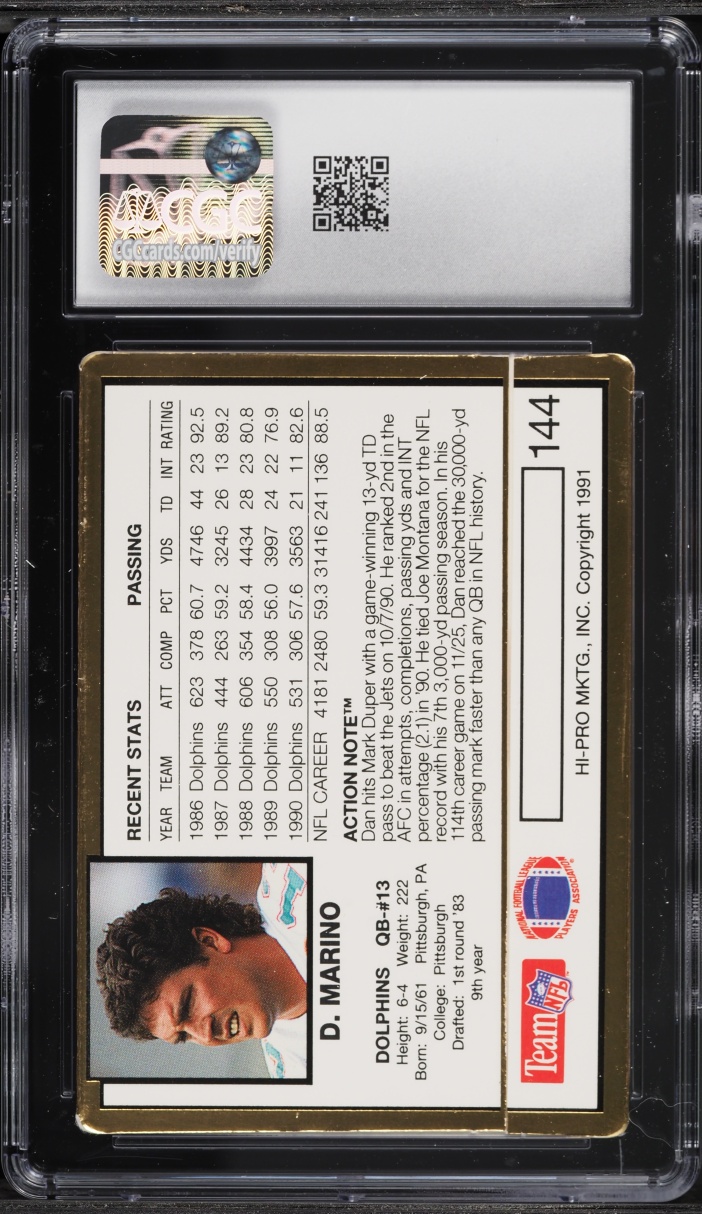 1991 Action Packed Dan Marino #144 CGC 8.5 NM-MT+