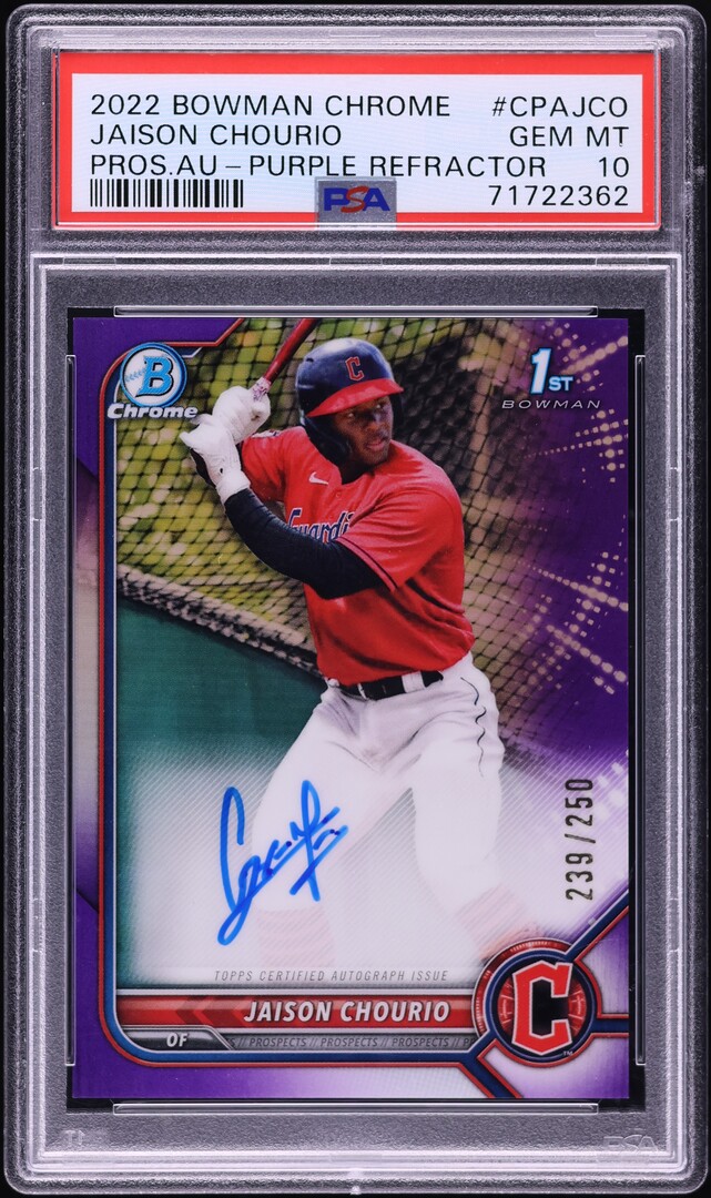2022 Bowman Chrome Purple Refractor Jaison Chourio PROSPECT AUTO /250 #CPA-JCO PSA 10 GEM MINT