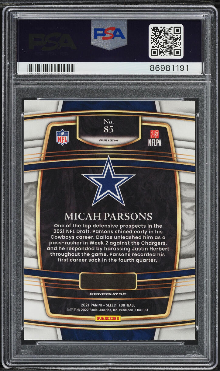 2021 Select Silver Prizm Micah Parsons ROOKIE #85 PSA 10 GEM MINT