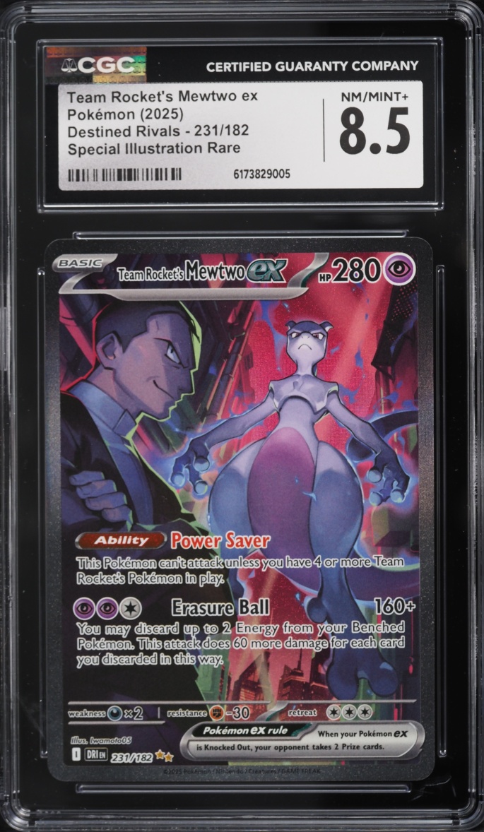 2025 Pokemon Scarlet & Violet Destined Rivals SIR Team Rocket's Mewtwo ex #231 CGC 8.5 NM-MT+