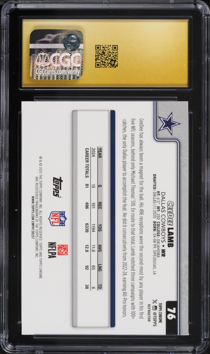 2025 Topps Chrome Refractor CeeDee Lamb #76 CGC 10 PRISTINE