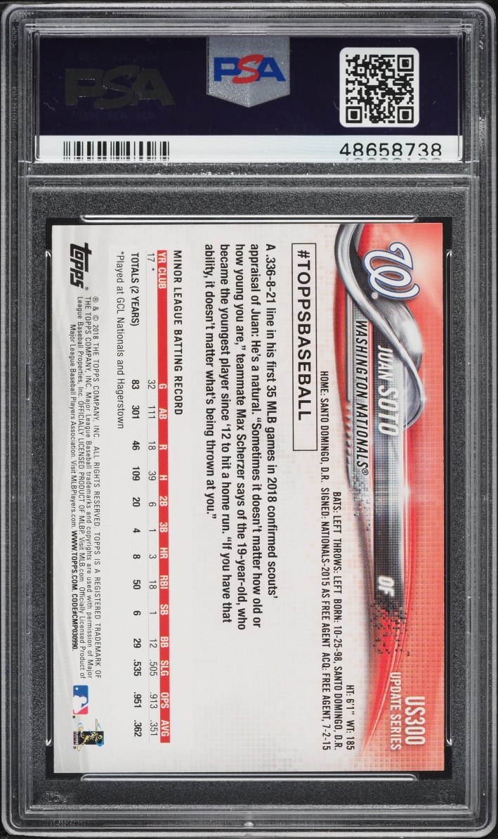 2018 Topps Update Rainbow Foil Juan Soto ROOKIE #US300 PSA 10 GEM MINT