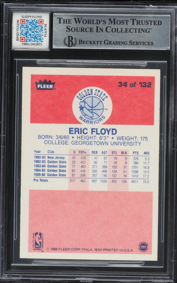 1986 Fleer Basketball Eric Floyd GAME-USED PATCH AUTO #34 BGS AUTH - Photo 2