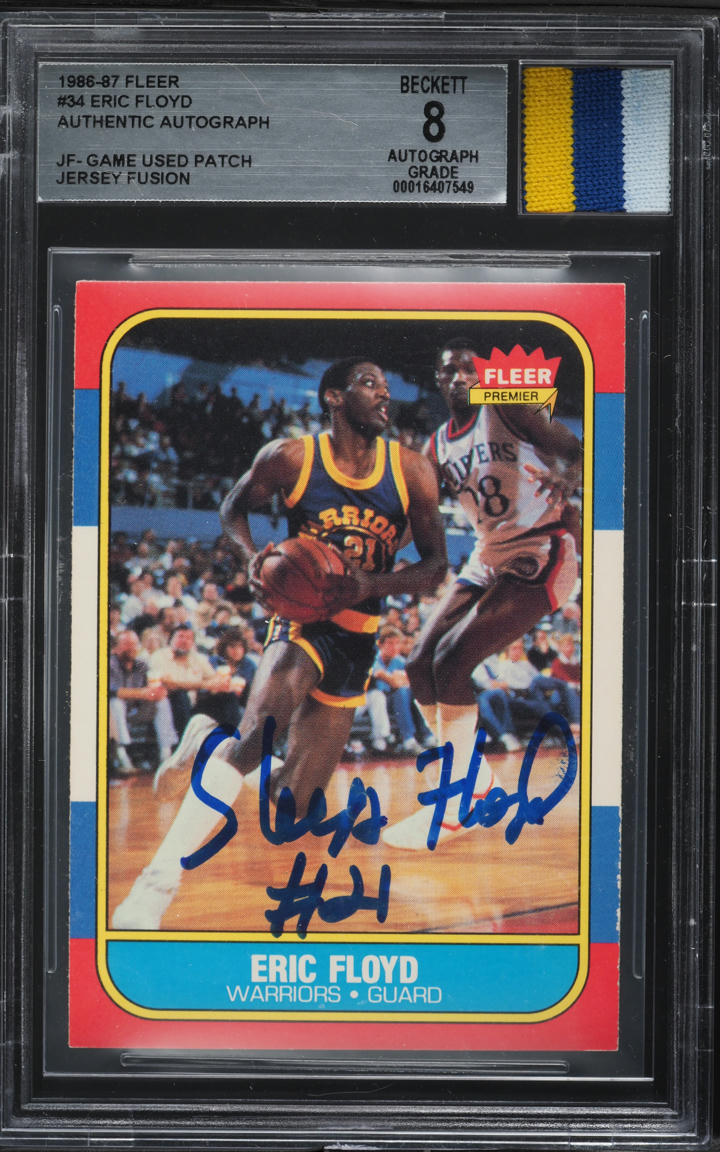 1986 Fleer Basketball Eric Floyd GAME-USED PATCH AUTO #34 BGS AUTH - Photo 1