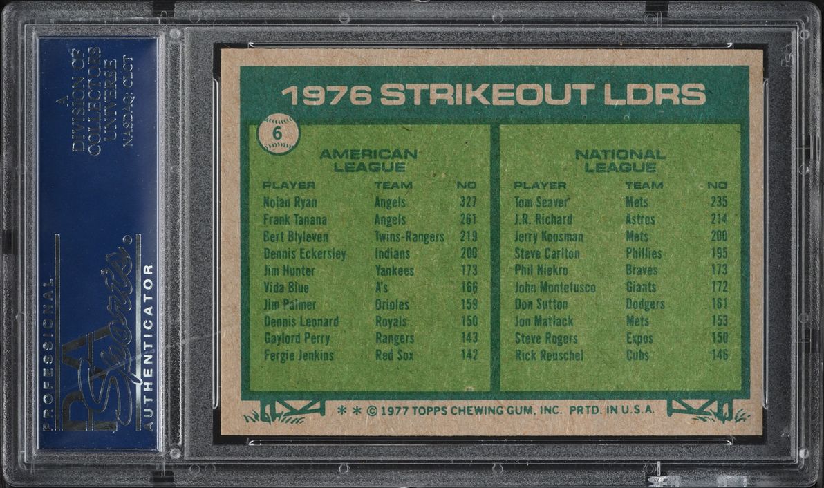 1977 Topps Nolan Ryan Tom Seaver STRIKEOUT LEADERS #6 PSA 9 MINT