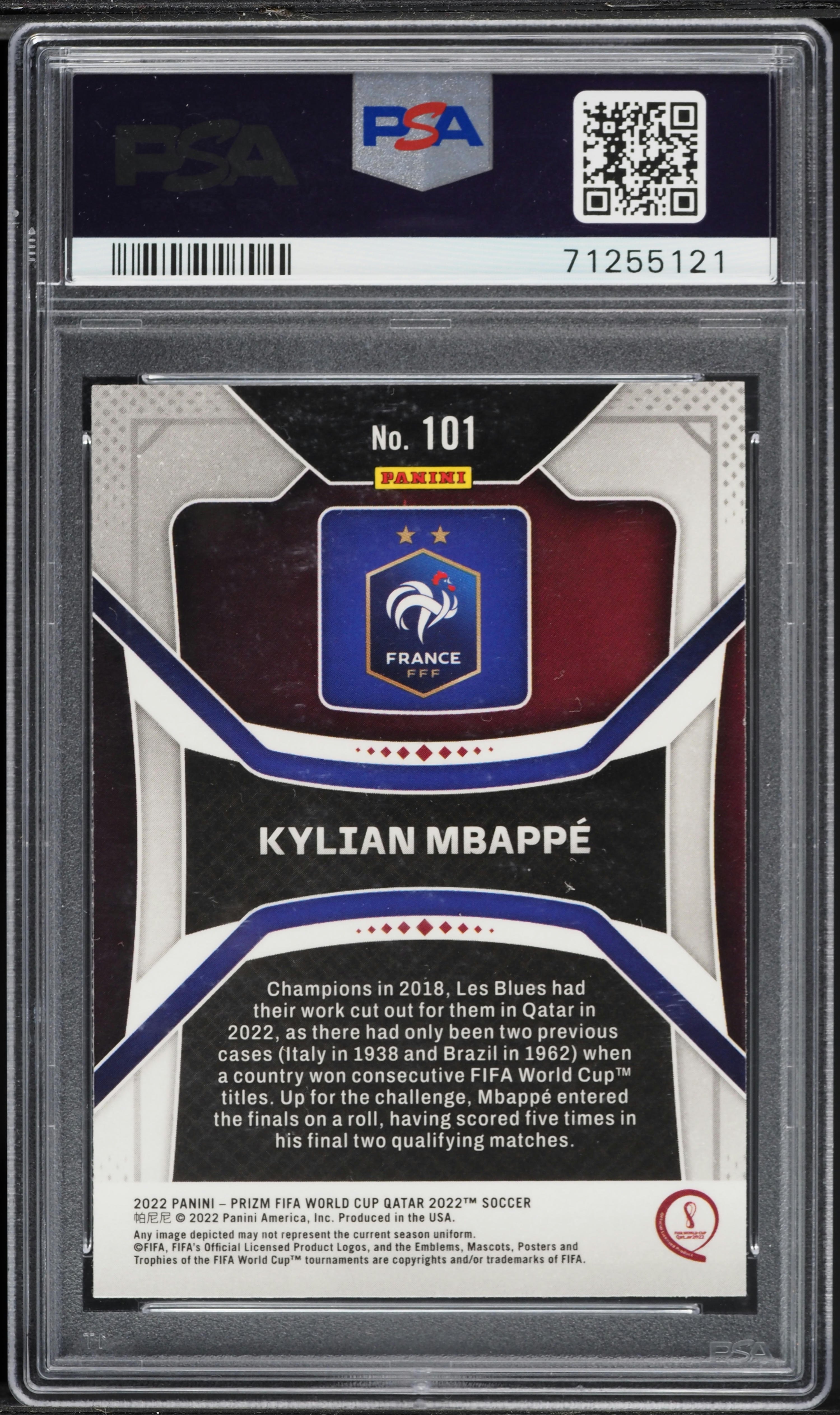 2022 Panini Prizm World Cup Kylian Mbappe #101 PSA 9 MINT on