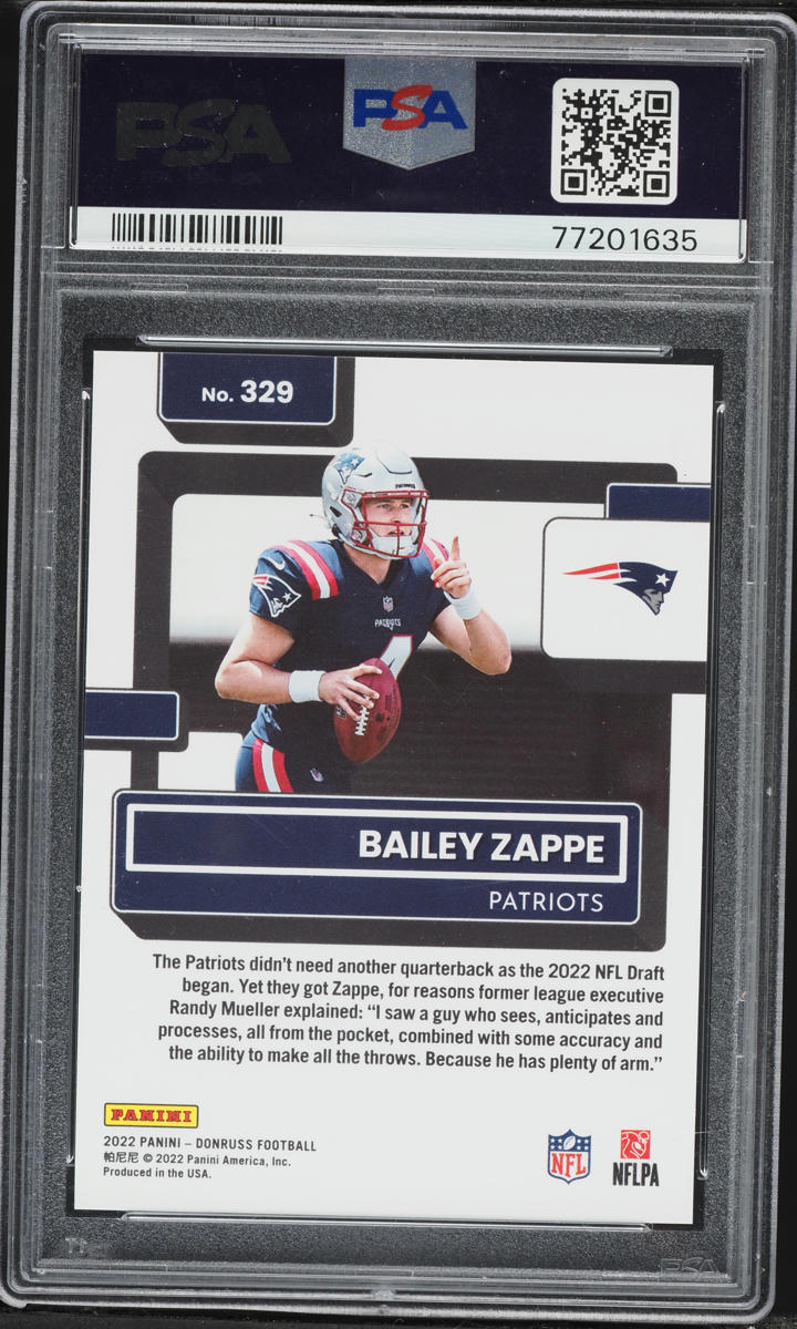 2022 Donruss Press Proof Premium Bailey Zappe ROOKIE #329 PSA 9 MINT
