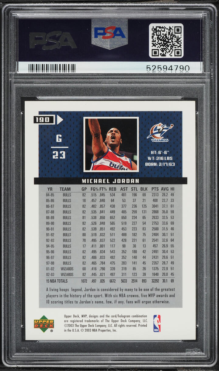 2003 Upper Deck MVP Michael Jordan #190 PSA 9 MINT