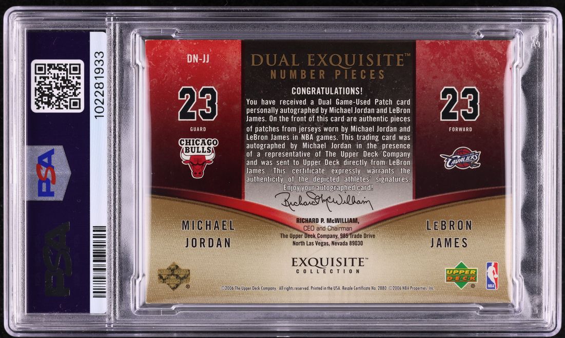 2005 Exquisite Number Pieces Michael Jordan LeBron James PATCH AUTO /23 PSA AUTH