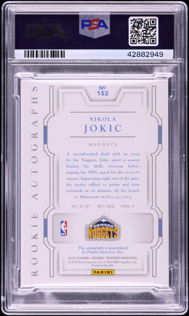 2015 National Treasures Nikola Jokic ROOKIE AUTO /99 #152 PSA 9 MINT