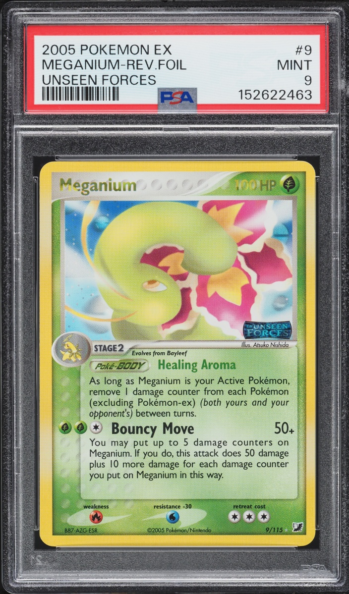 2005 Pokemon EX Unseen Forces Reverse Holo Meganium #9 PSA 9 MINT