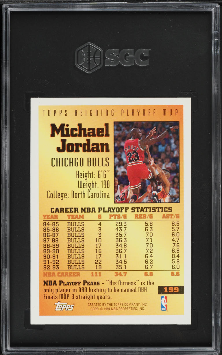 1993 Topps Gold Reigning Playoff MVP Michael Jordan #199 SGC 4 VGEX