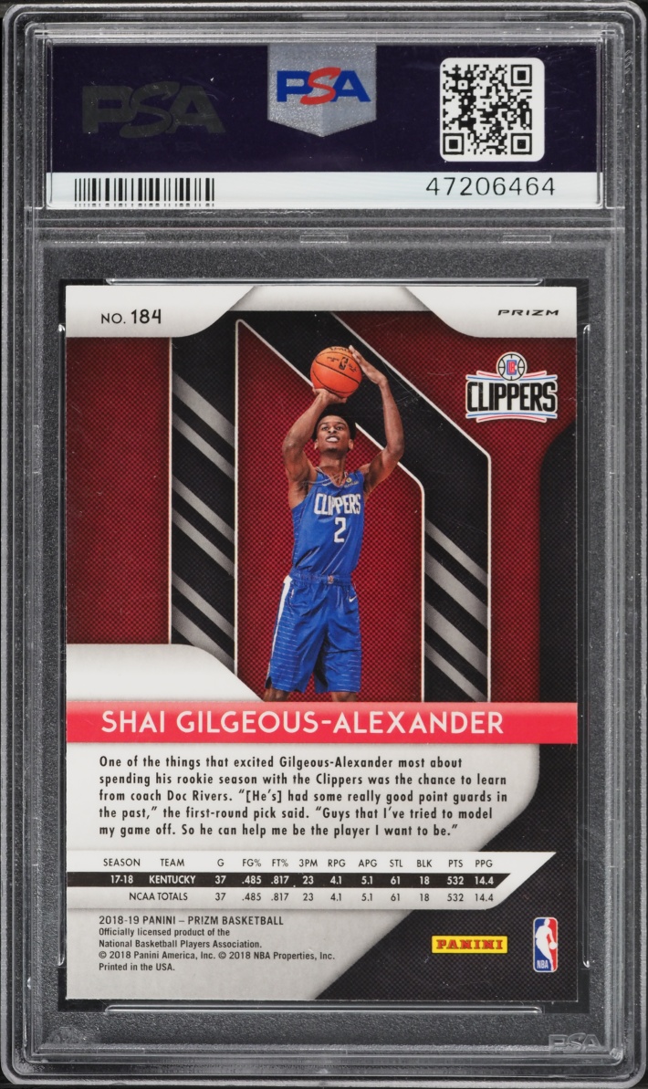 2018 Panini Prizm Red White & Blue Shai Gilgeous-Alexander ROOKIE #184 PSA 9 MINT