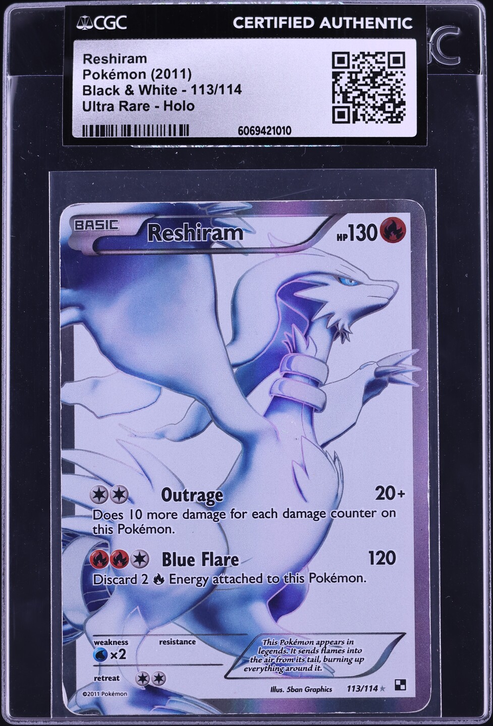 2011 Pokemon Black & White Full Art Reshiram #113 CGC AUTH