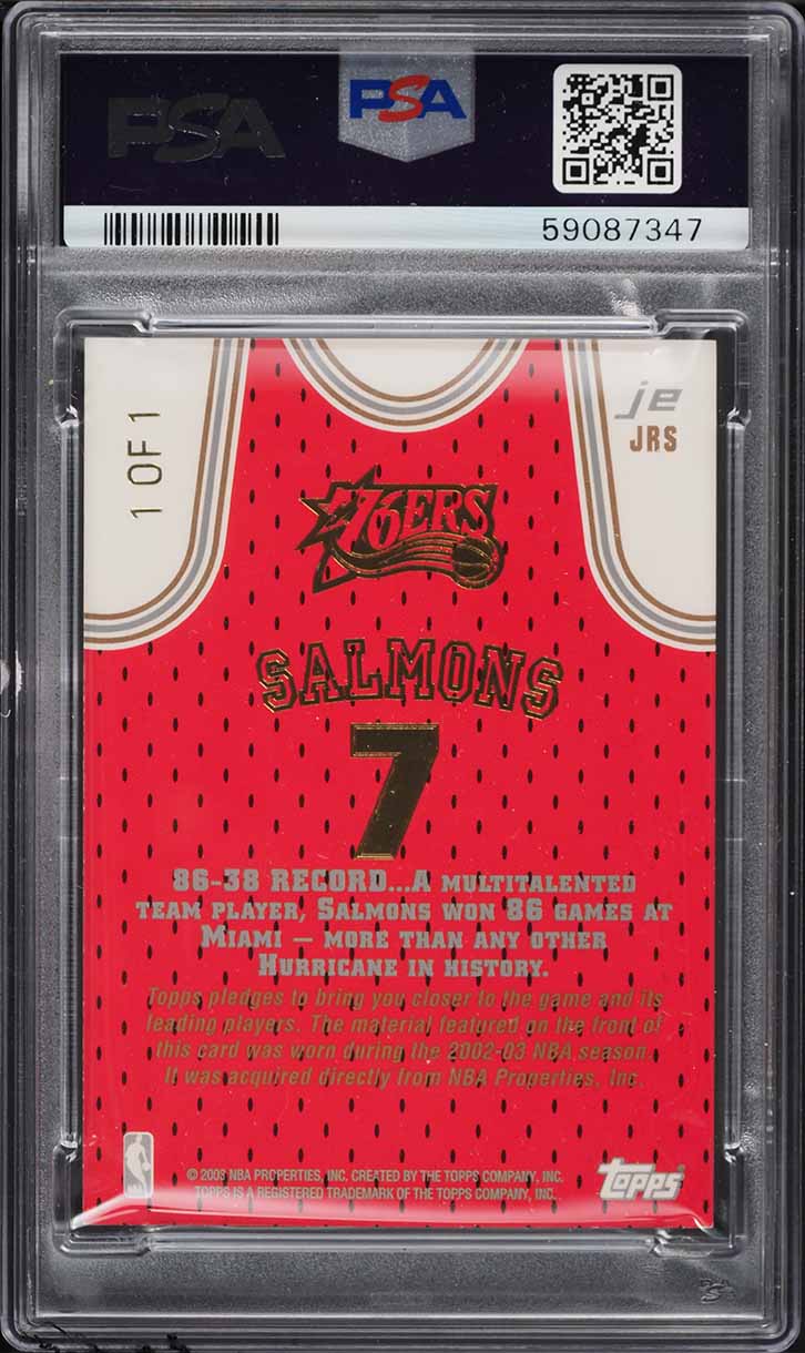 2002 Topps Jersey Edition John Salmons LOGOMAN PATCH 1/1 #JEJRS PSA 7 NRMT