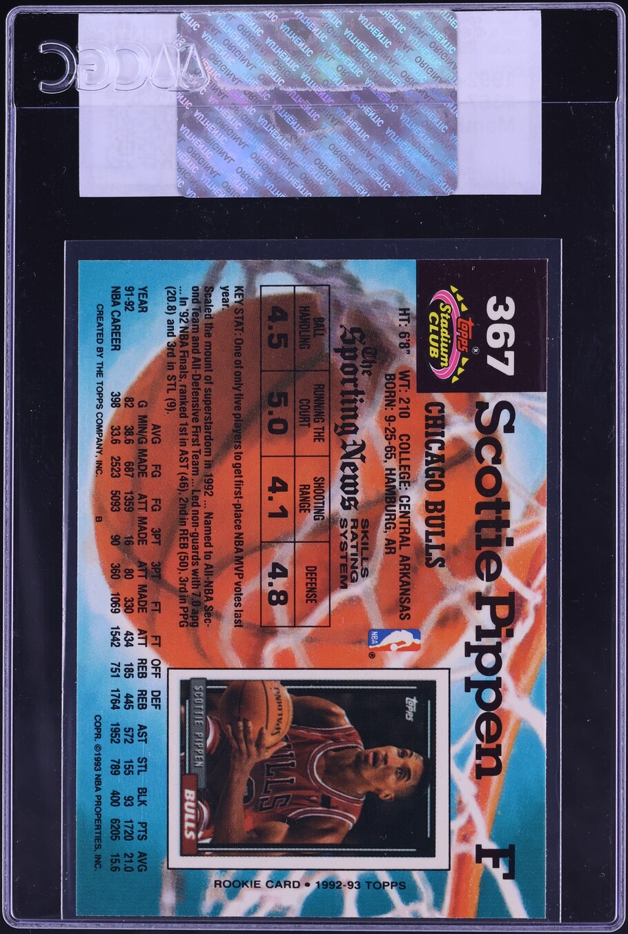 1992 Stadium Club Members Only Scottie Pippen #367 CGC AUTH