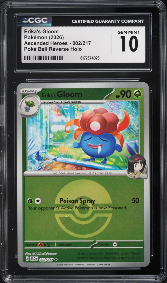 2026 Pokemon Mega Ascended Heroes Poke Ball Reverse Holo Erika's Gloom #002 CGC 10 GEM MINT