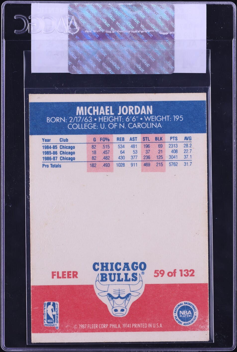 1987 Fleer Basketball Michael Jordan #59 CGC AUTH