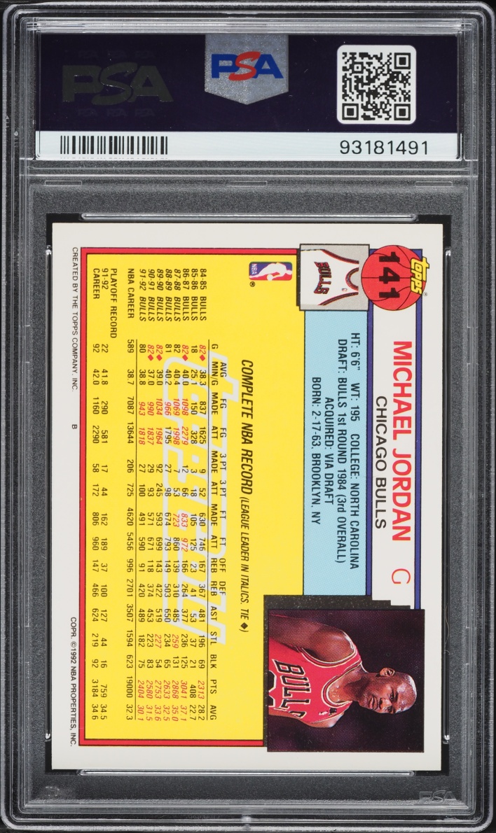 1992 Topps Gold Michael Jordan #141 PSA 9 MINT